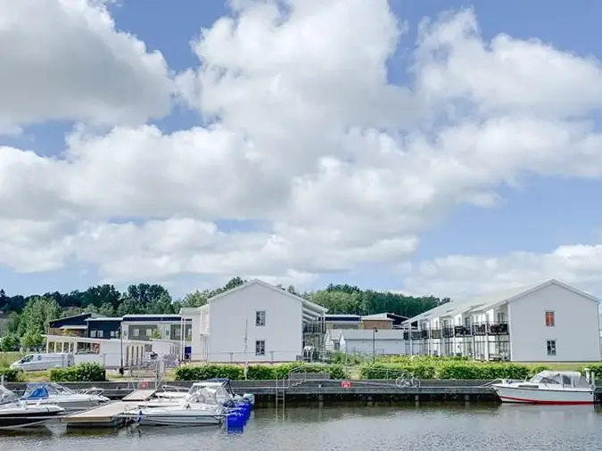 Översikt av bostadsområde i Kristinehamn där WaStop skyddar mot översvämningar