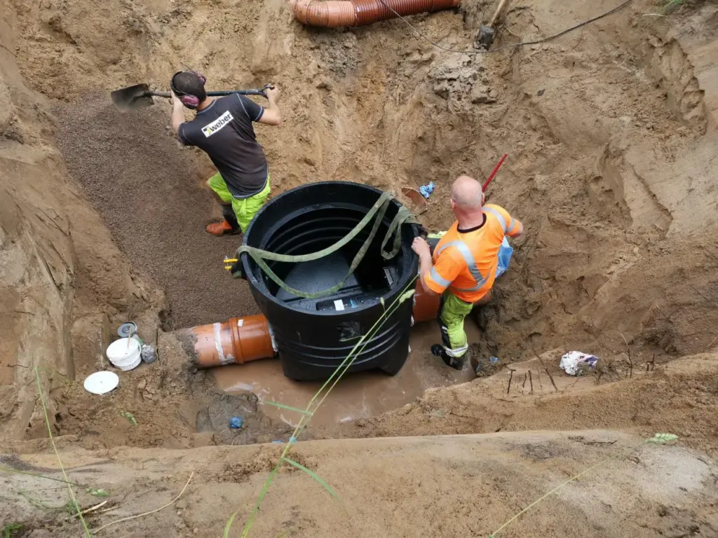 Top-down view of completed WaStop check valve installation in Tofta